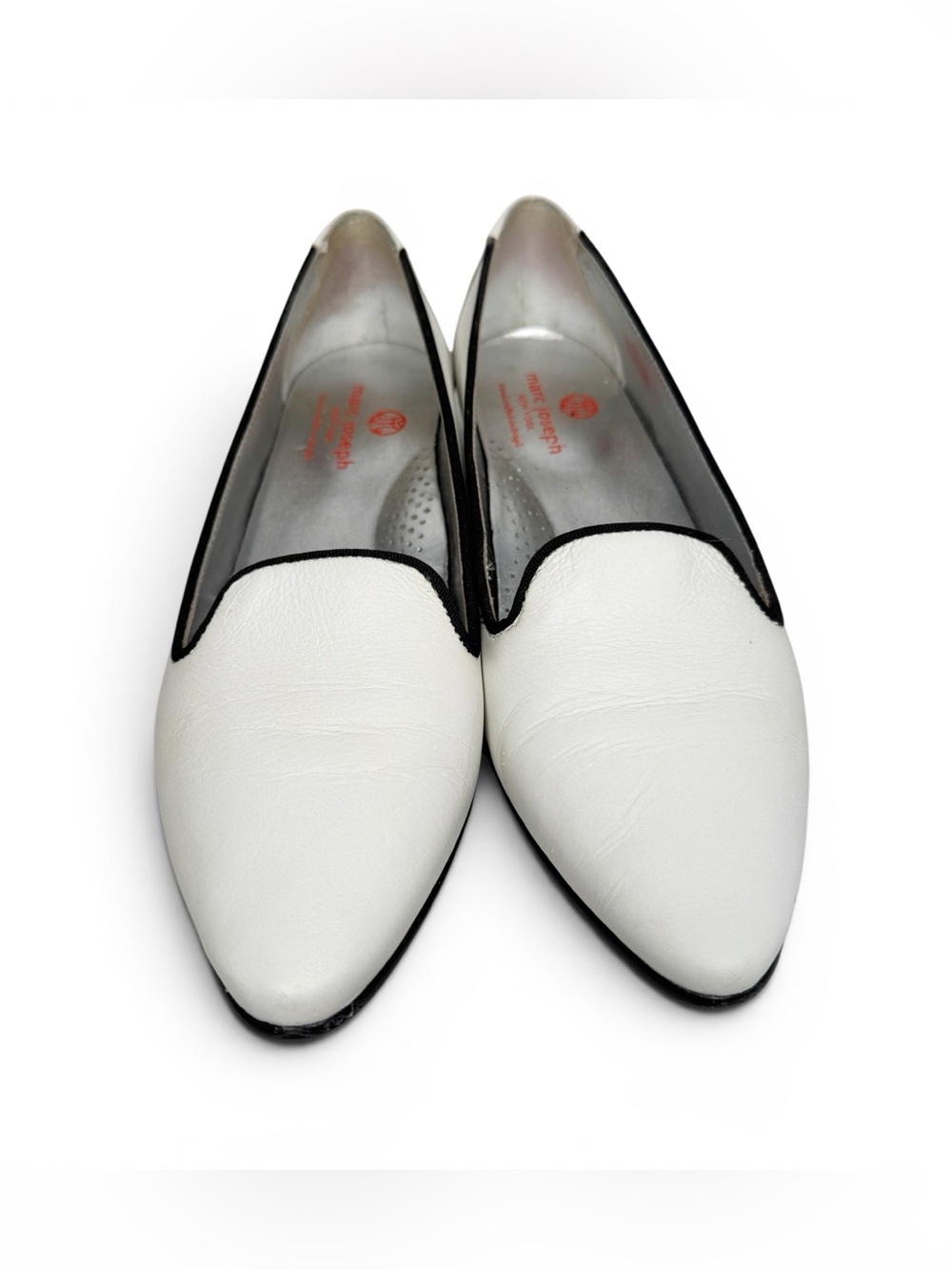 Marc Joseph New York White Black Trim Pointy Toe Loafers Size 9.5 - Picture 3 of 11